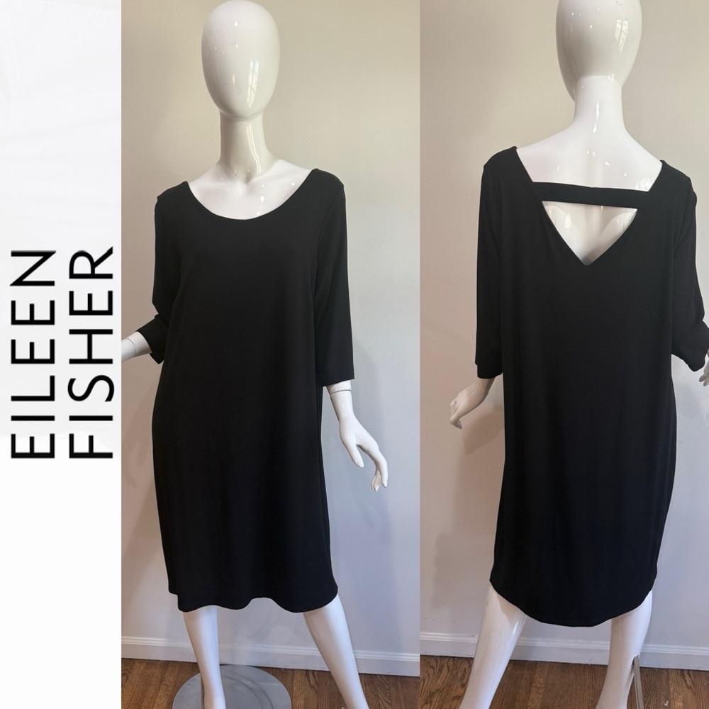Eileen Fisher Scoop Neck Viscose Jersey Cut Out Back Dress Minimalist Capsule
